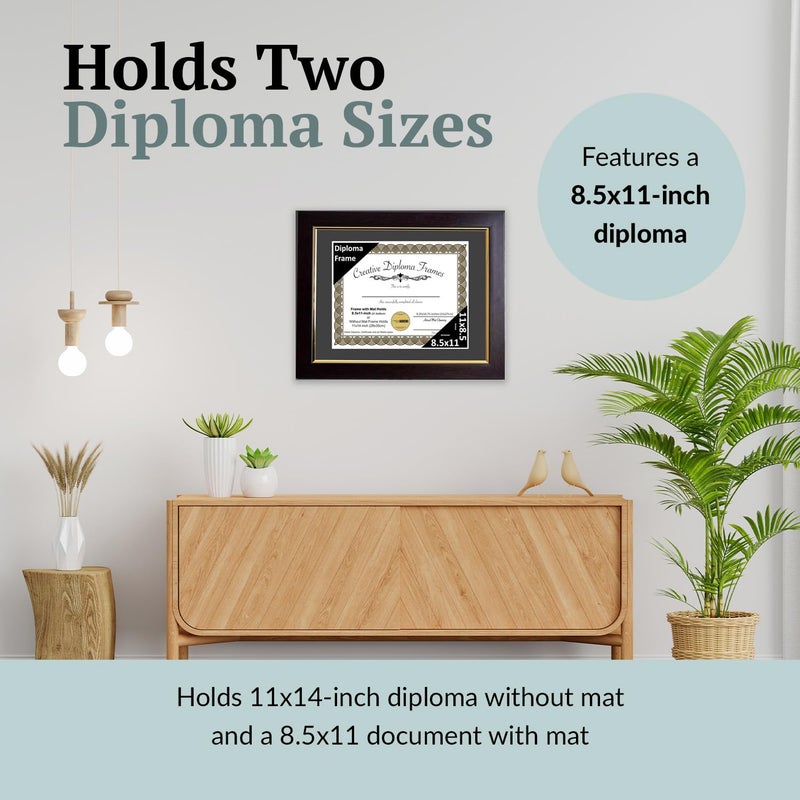 Creative Picture Frames 11" x 14" Majestic Mahogany with Gold Rim Diploma Frame & Mat, Displays 8.5" x 11" Certificate or 11" x 14" Document without Black Mat, Mahogany Finish, Full-Strength Glass - Image 4